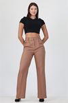 kadın camel yüksek bel cepli palazzo kumaş pantalon DPELA001