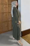 Kadın haki asimetrik tunik pantolon oversize tesnsel tesettür takım NMS104