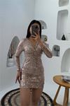 Kadın gold pul payet mini elbise DPMY3649