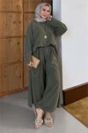 Kadın haki asimetrik tunik pantolon oversize tesnsel tesettür takım NMS104