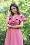 Neşeli butik kadın yaka ve kolları fırfırlı bağlama detaylı ayrobin elbise NB10050