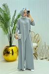 Neşeli butik kadın candy kumaş asimetrik kesim tunik pantolon ikili tesettür takım NMS072