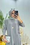 Neşeli butik kadın candy kumaş asimetrik kesim tunik pantolon ikili tesettür takım NMS072