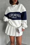 Neşeli butik kadın lacivert bisiklet yaka california sweat NBG038