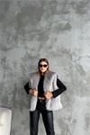 Neşeli butik kadın gri ithal kürk yelek NBMYLK19
