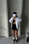 Neşeli butik kadın gri kapuşonlu içi pamuklu sweat NBG030