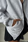 Neşeli butik kadın gri kapuşonlu içi pamuklu sweat NBG030