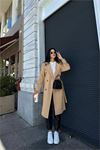 Neşeli butik kadın camel zra mevsimlik trençkot NBMYLK20