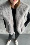 Neşeli butik kadın gri ithal kürk yelek NBMYLK19