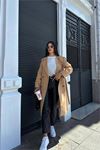 Neşeli butik kadın camel zra mevsimlik trençkot NBMYLK20