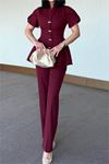 Kadın bordo gold düğme detaylı peplum kesim premium takım DPSTR4423