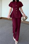 Kadın bordo gold düğme detaylı peplum kesim premium takım DPSTR4423