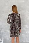 Neşeli butik kadın kemerli bisiklet yaka leopar desenli mini elbise NBK2162