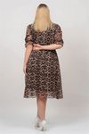 Neşeli butik kadın kruvaze yaka midi boy büyük beden leopar Desenli şifon elbise NB80622