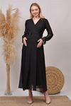 Neşeli butik kadın siyah kruvaze yaka baby shower şifon hamile elbise HML003