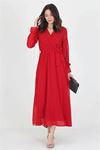 Neşeli Butik Kadın Yeni Sezon Astarlı Kruvaze Yaka Uzun Şifon Elbise NB003