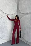 Neşeli butik kadın bordo bolero detaylı ispanyol tulum NBDF120