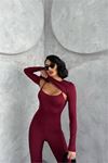 Neşeli butik kadın bordo bolero detaylı ispanyol tulum NBDF120