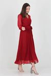 Neşeli Butik Kadın Bordo Yeni Sezon Astarlı Kruvaze Yaka Uzun Şifon Elbise NB003