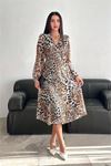 Neşeli butik kadın leopar desenli şifon elbise NBK3044