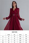 Neşeli butik kadın kemerli kruvaze yaka simli gece elbisesi NBMY3590