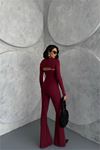 Neşeli butik kadın bordo bolero detaylı ispanyol tulum NBDF120