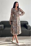 Neşeli butik kadın leopar desenli şifon elbise NBK3044