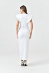 Neşeli butik kadın yırtmaçlı taş ve kemer detaylı abiye elbise NBSWLL15