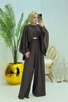 Neşeli butik kadın pelerinli kemer detaylı tesettür tulum NMS061