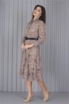 Neşeli butik kadın kemerli leopar desenli yeni sezon midi boy şifon elbise APCX04