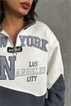 Neşeli butik kadın antrasit fermuarlı New york sweat NBG050