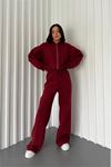 Neşeli butik kadın şardonlu üç iplik eşofman takımı GTS018 - Bordo