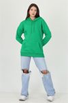 Neşeli butik kadın yeşil kapüşonlu kanguru cepli üç iplik sweatshirt FVR002