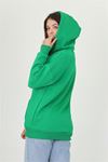Neşeli butik kadın yeşil kapüşonlu kanguru cepli üç iplik sweatshirt FVR002