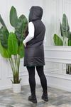 Neşeli butik kadın yeşil kapüşonlu kapitone çift taraflı yelek NB0002