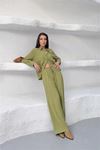 Neşeli butik kadın yeşil tensel kumaş oversize gömlek pantolon ikili takım NBNP037