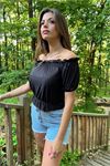 Neşeli butik kadın siyah yeni sezon carmen yaka bluz NB10048