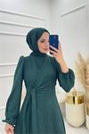 Neşeli butik kadın bağlama detaylı jakarlı tesettür elbise NMS044