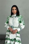 Neşeli butik kadın yeşil kemerli uzun elbise NBMS25015
