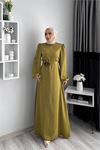 Neşeli butik kadın saten taş detaylı tesettür elbise NMS050
