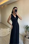 Neşeli butik kadın drapeli ışıltılı kalın askılı abiye elbise NM003