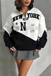 Neşeli butik kadın siyah fermuarlı New york sweat NBG050