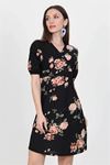 Neşeli butik kadın siyah kruvaze yaka örme krep mini elbise NB100221