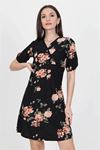Neşeli butik kadın siyah kruvaze yaka örme krep mini elbise NB100221