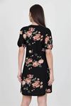 Neşeli butik kadın siyah kruvaze yaka örme krep mini elbise NB100221