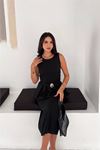 Neşeli butik kadın siyah kolsuz peplum kesim midi boy kemer tokalı elbise NBK4640