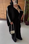 Neşeli butik kadın siyah şerit detaylı oversize tunik pantolon ikili tesettür takım NMS102