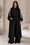 Neşeli butik kadın siyah şerit detaylı oversize tunik pantolon ikili tesettür takım NMS102
