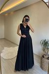 Neşeli butik kadın drapeli ışıltılı kalın askılı abiye elbise NM003