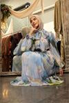 Neşeli butik kadın yakası bağlama detaylı tesettür şifon elbise NBMS2336